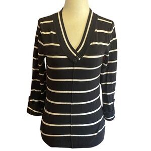 Jones New York cotton blend nautical stripes 3/4 length sleeve sweater. Sz S